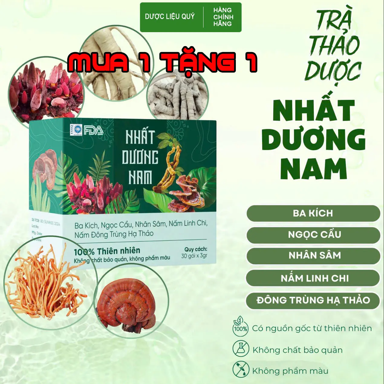 [MUA 1 TẶNG 1] Trà Nhất Dương Nam Ba Kích-Ngọc Cẩu-Nấm Linh Chi-Nhân Sâm