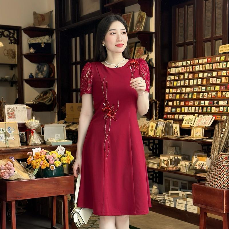  Đầm Nữ Váy chữ A  Thiết Kế Sang Trọng Cổ Tròn   tôn dáng Nữ Women Dress dam trungnien tiệc 