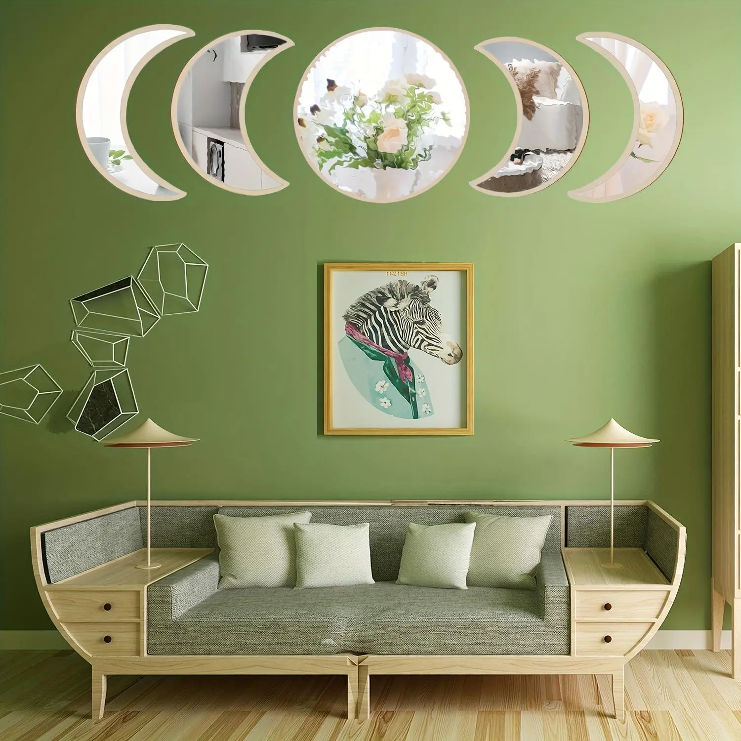 Moon Phase Mirror Wall Sticker, 5 Counts/set Self Adhesive Removable Wall Decal, Decorative Sticker for Home Living Room Bedroom, Ornaments