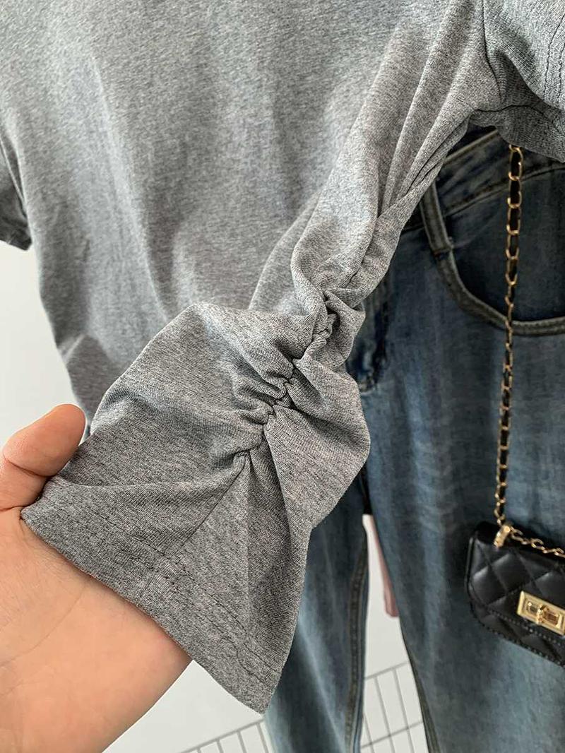 Product Introduction of Pleated design sense T-shirt women's summer new cotton waist curved hem slim short sleeve 9