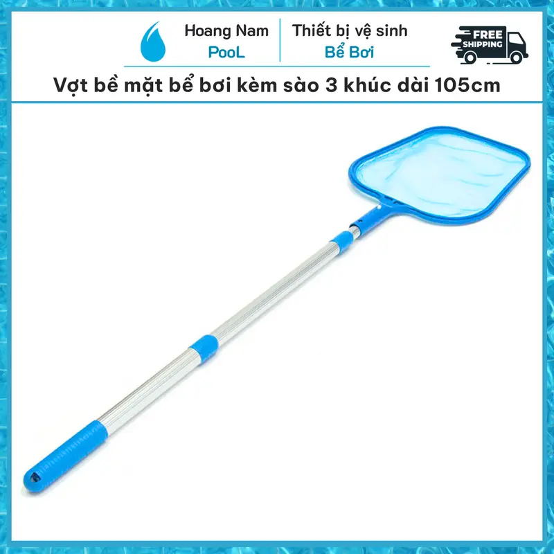 Vợt rác bề mặt bể bơi, bể cá, bể cảnh kèm cán dài 105cm 3 khấc, Vợt rác túi hồ bơi bể nhỏ, bể bạt 0