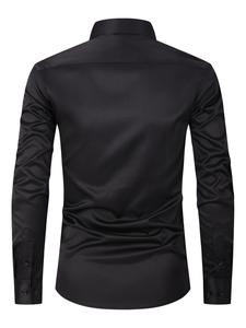 Men's Solid Color Long Sleeve Dress Shirt, Slim Fit Casual Comfy Button Down Shirt for Business & Casual Wear, Men's Top for All Seasons