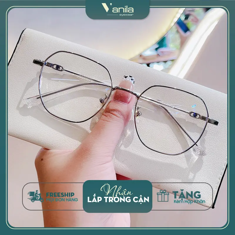 Gọng kính cận đa giác VANILA KC9606 có mắt kính giúp ngăn ánh sáng xanh và tia UV thiết kế thời trang phong cách Hàn Quốc 0