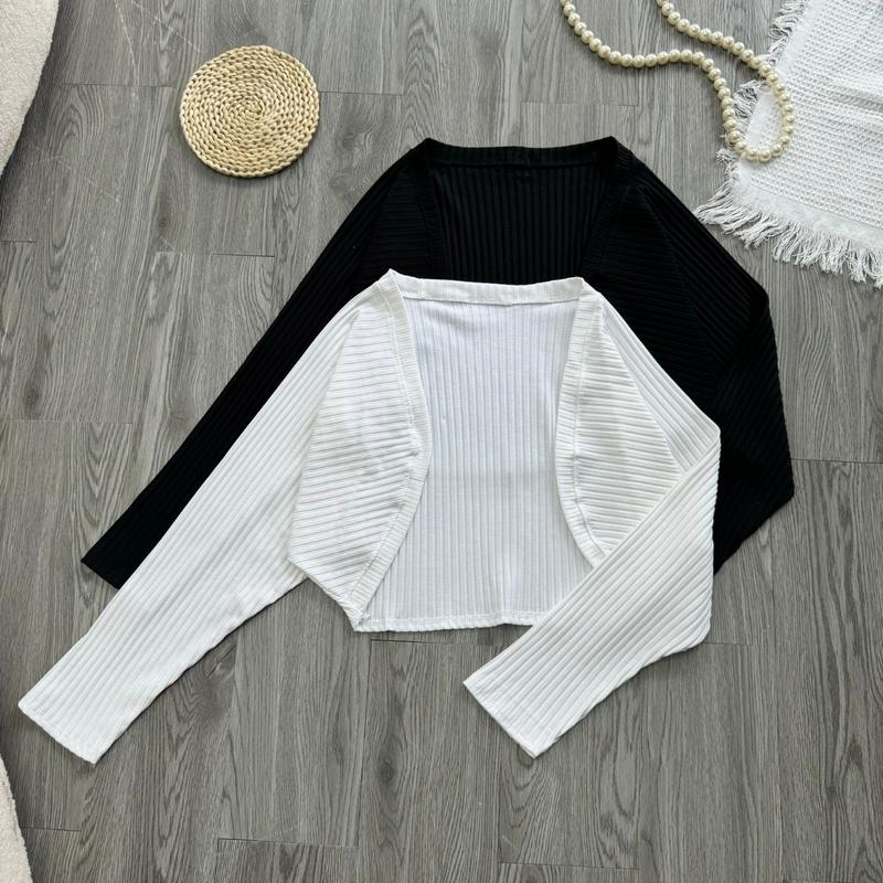 Product Introduction of Áo Khoác Cardigan Nữ Bigsize Khoác Ngoài Tay Dài Phồng Nữ Tính Vải Thun Gân Mỏng Co Giãn Nhung Lịch 25