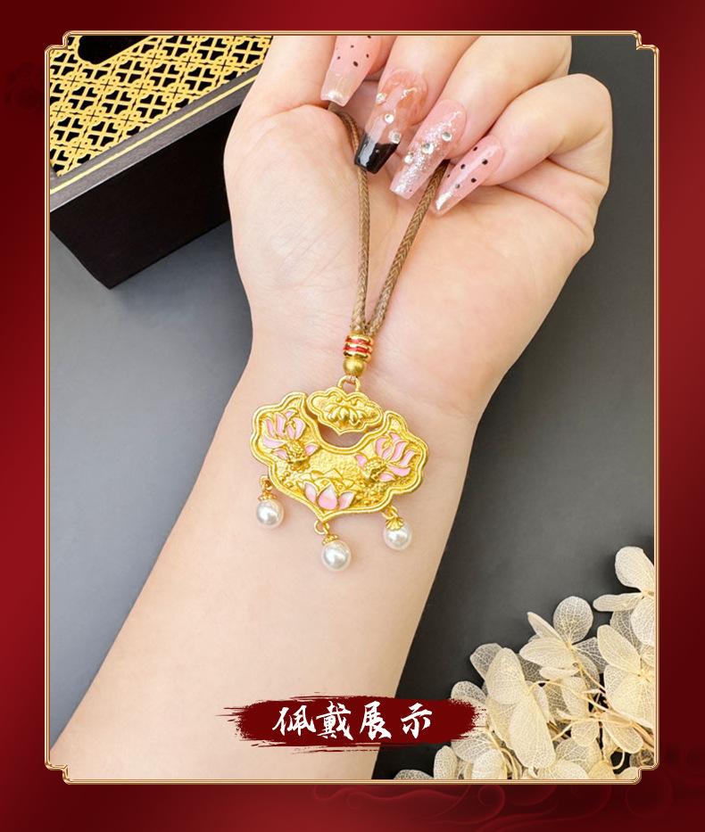 Product Introduction of New Vietnam Sand Gold Colorfast Lock of Good Wishes Lotus Imitation Pearl Tassel Necklace Chain National Style Yiwu Accessories tennis bracelet 2