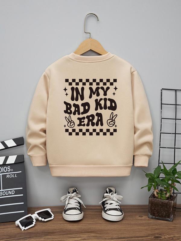 Boy's Letter & Hand Print Round Neck Sweatshirt, Casual Long Sleeve Crew Neck Pullover for Fall & Winter, Kids Clothes for Daily Wear 0