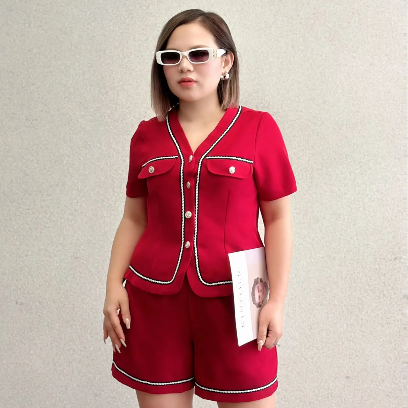 SET VIỀN ÁO 4N 2 TÚI VÀ QUẦN SHORT COTTON BIGSIZE 50-90KG Nữ Women Top LC24-003