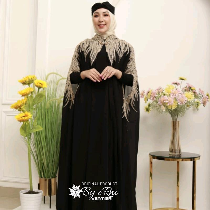 Kaftan Fuji Set Inner Gamis Bordir Manual Langsung Kain Abaya Muslim Bahan Ceruty Mewah Kaftan Dress   Panjang Payet Pesta Kondangan Dewasa Kaftan Hitam Outer Nyatu Kaftan Raya Abaya Raya 2025 3