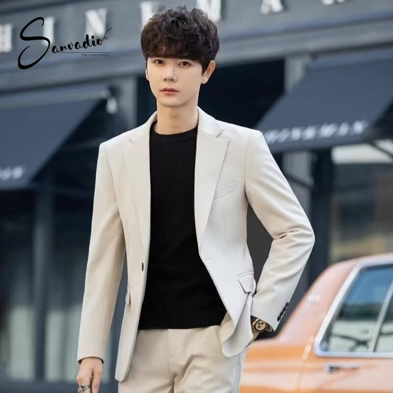XẢ KHO Áo blazer nam dài tay áo khoác form ôm SANVADIO 3 màu Đen - Trắng kem - Nâu Tây dễ phối đồ phong cách Hàn Quốc AD366 Menswear