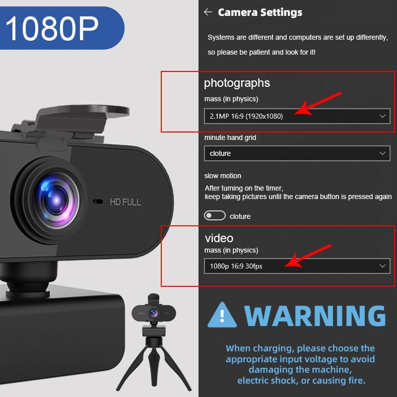 1080P HD Webcam, Computer Webcam, PC Webcam with Built-in Microphone, 360-Degree Rotation Triangle Stand Webcam with Privacy Cover 7