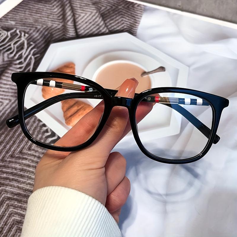 TikTok Shop Anti Blue Light Stripe Square Eyeglasses Frame For Women New Vintage Clear Lens Computer Glasses Frame Female Myopia Shades