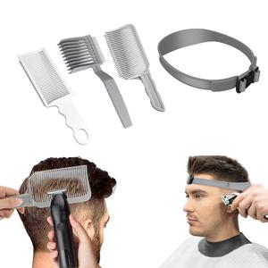 ヘアスタイリングツールセット（4点セット）：ヘアトリミングガイドコームと調整可能シリコンヘアバンド、サロン・バーバーショップ向けのプロ仕様。熱を使わない設計、注目商品。
