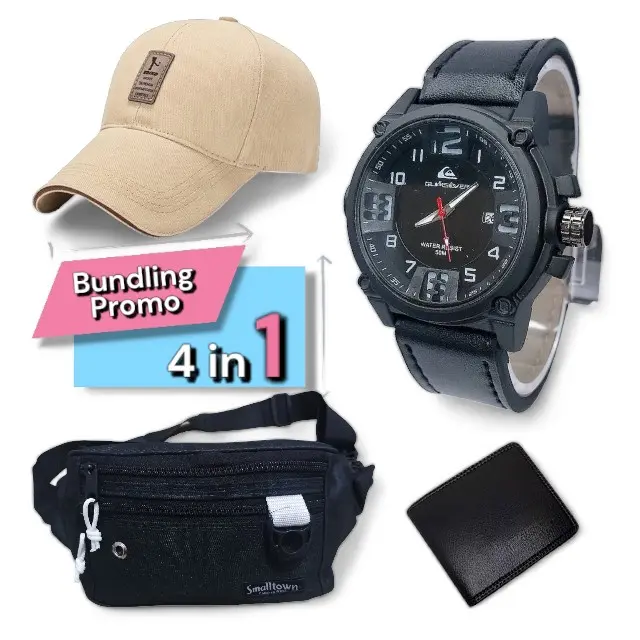 JAM ANALOG TANGGAL 1 PAKET ISI 4 PRODUK JAM ANALOG PRIA TANGGAL BESERTA 3 PRODUK LAINNYA JAM ANALOG PRIA PAKAI TANGGAL Analog Kulit 4