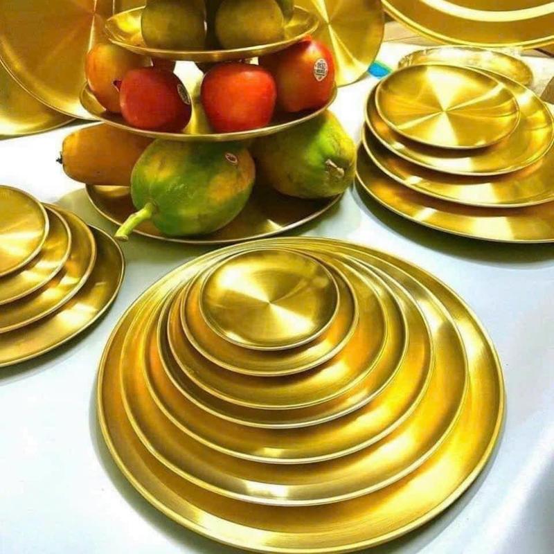 Combo 5 Đĩa Inox 304 Màu Vàng Phong Cách Âu Làm Tháp Hay Đựng Thức Ăn Decor Siêu Đẹp