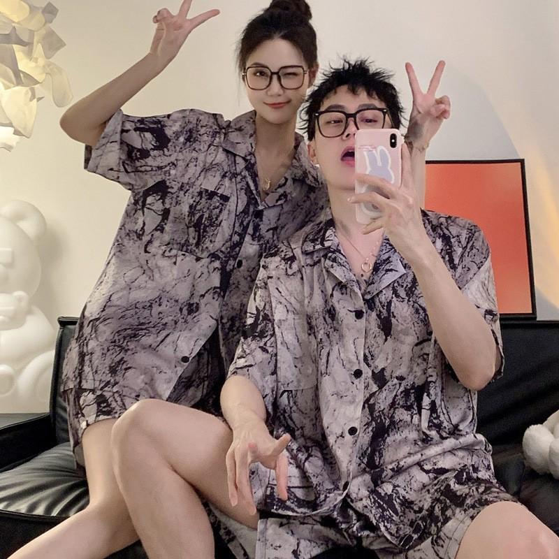  Bộ Đồ Ngủ Lụa Ngắn Tay Phong Cách Mới Dành Cho Các Cặp Đôi Mặc Ở Nhà bộ đồ ngủ nữ pijama lụa Pyjama bigsize mùa hè bộ mặc nhà quần đùi lanh ngủ lụa satin đồ ngủ sexy hai dây dài freesize pizama nữ đồ ngủ sexy nữ women 