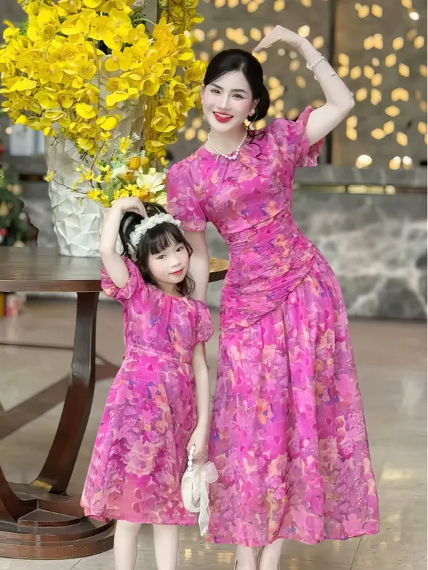 [MIỄN SHIP] MDU2393, MDU4588 Váy Thiết Kế Mẹ Và Bé -Chất Tơ Hàn Cùng Dáng Xòe Nhẹ Sang Trọng Women 0