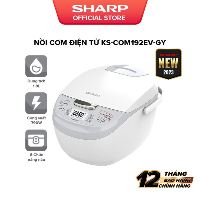 Nồi Cơm Điện Tử Sharp KS-COM192EV-GY 1.8L [Nấu cơm và 7 Chức năng nấu khác, Màn hình LCD, Lòng nồi 3 lớp] - Hàng Chín