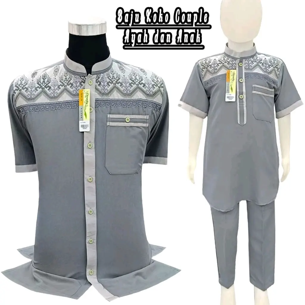 Baju Koko Couple Ayah dan Anak Laki Laki  Lengan Pendek Syubbanul Muslimin Koko Azzahir