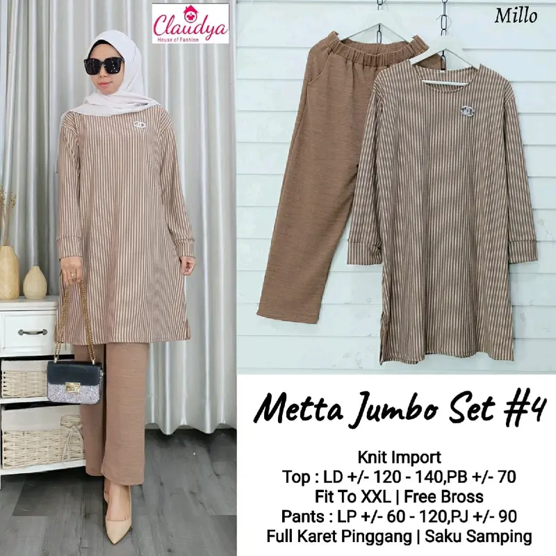 Metta jumbo setelan celana dan tunik knit import tebal halus premium by claudya 6