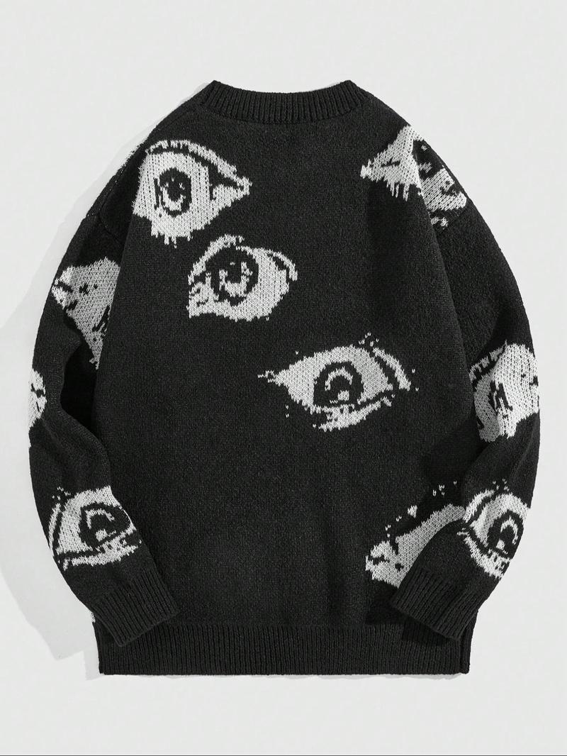 Product Introduction of Men's Star Print Jacquard Sweater, Regular Fit Casual Long Sleeve Round Neck Jumper for Fall & Winter, Fashion Men's Knitwear for Daily Wear, Tops 3