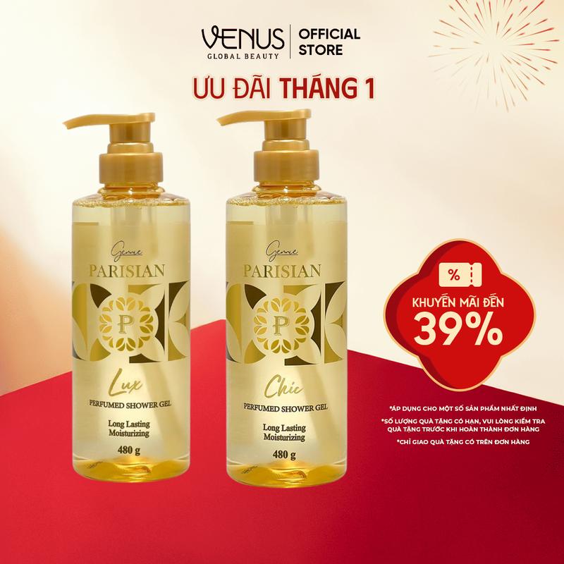 Combo Sữa Tắm Nữ Gennie Parisian CHIC & LUX 480g Dưỡng Da Ẩm Mịn Mùi Hương Tinh Tế