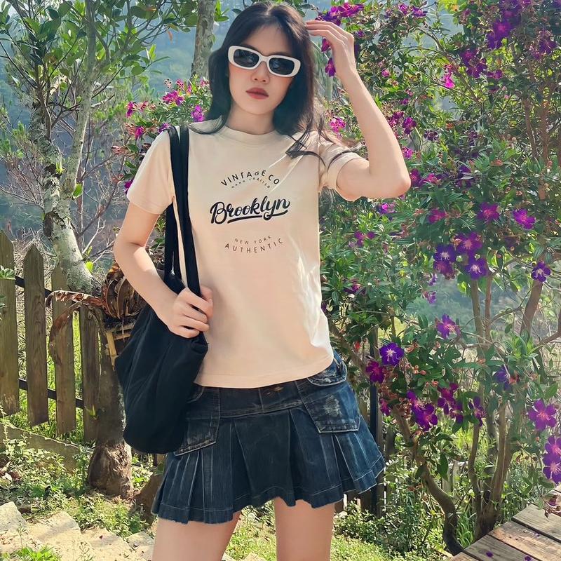 Áo baby tee Brooklyn vintage đơn giản chất cotton 2 chiều