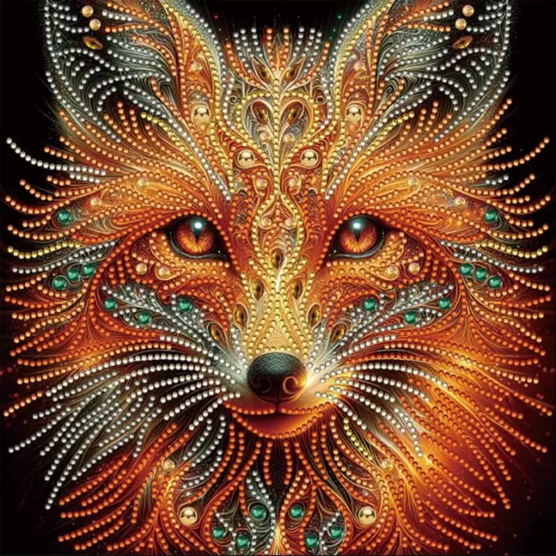 Fox Pattern DIY Diamond Arts Colorful Painting Kit without Frame, 5D Diamond Decor Painting by Numbers Kit, DIY Wall Art Decor 4