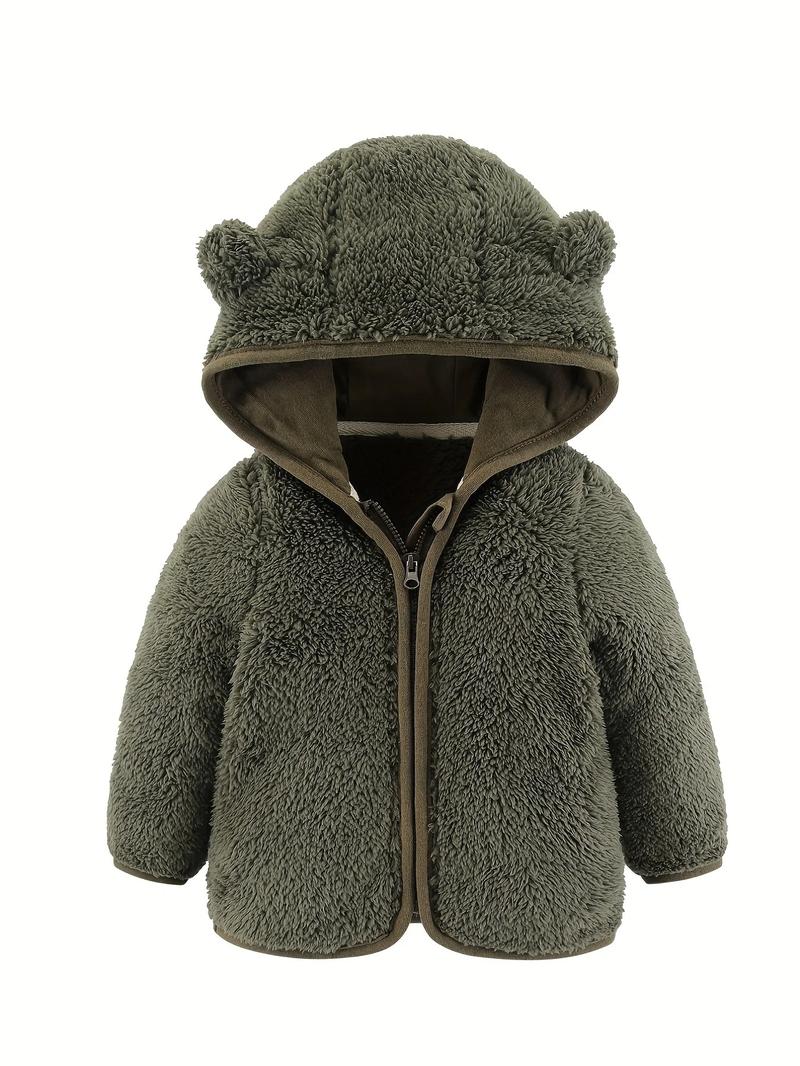 Product Introduction of 0-4 Years Old Spring And Autumn Male And Female Babies Hooded Bear Ears Zipper Warm Long Sleeve Top Solid Color Jacket 11