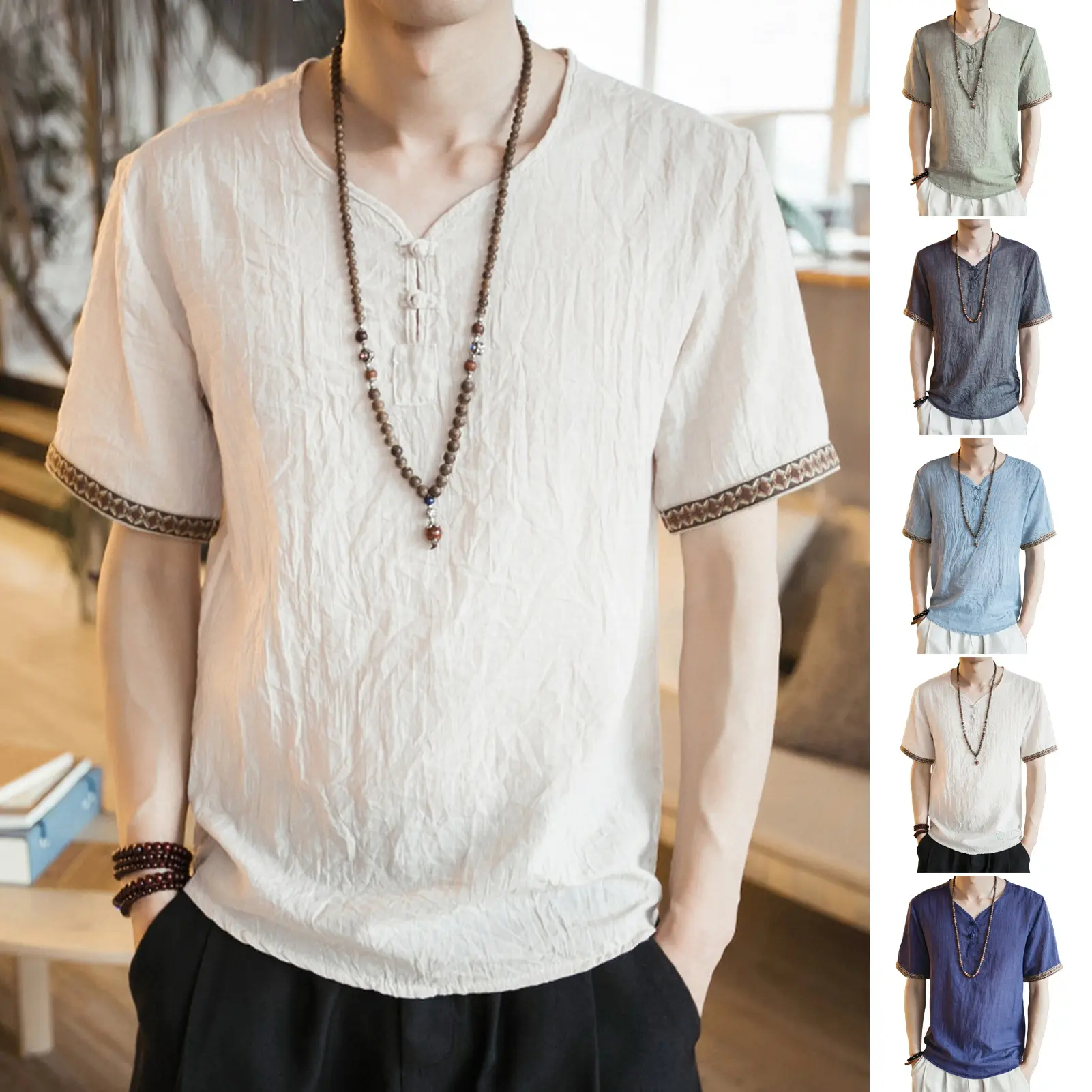 Men's Short Sleeve V-Neck T-Shirt Lightweight Casual Top Plus Size Plain Color Shirt Summer Clothing Daily Wear