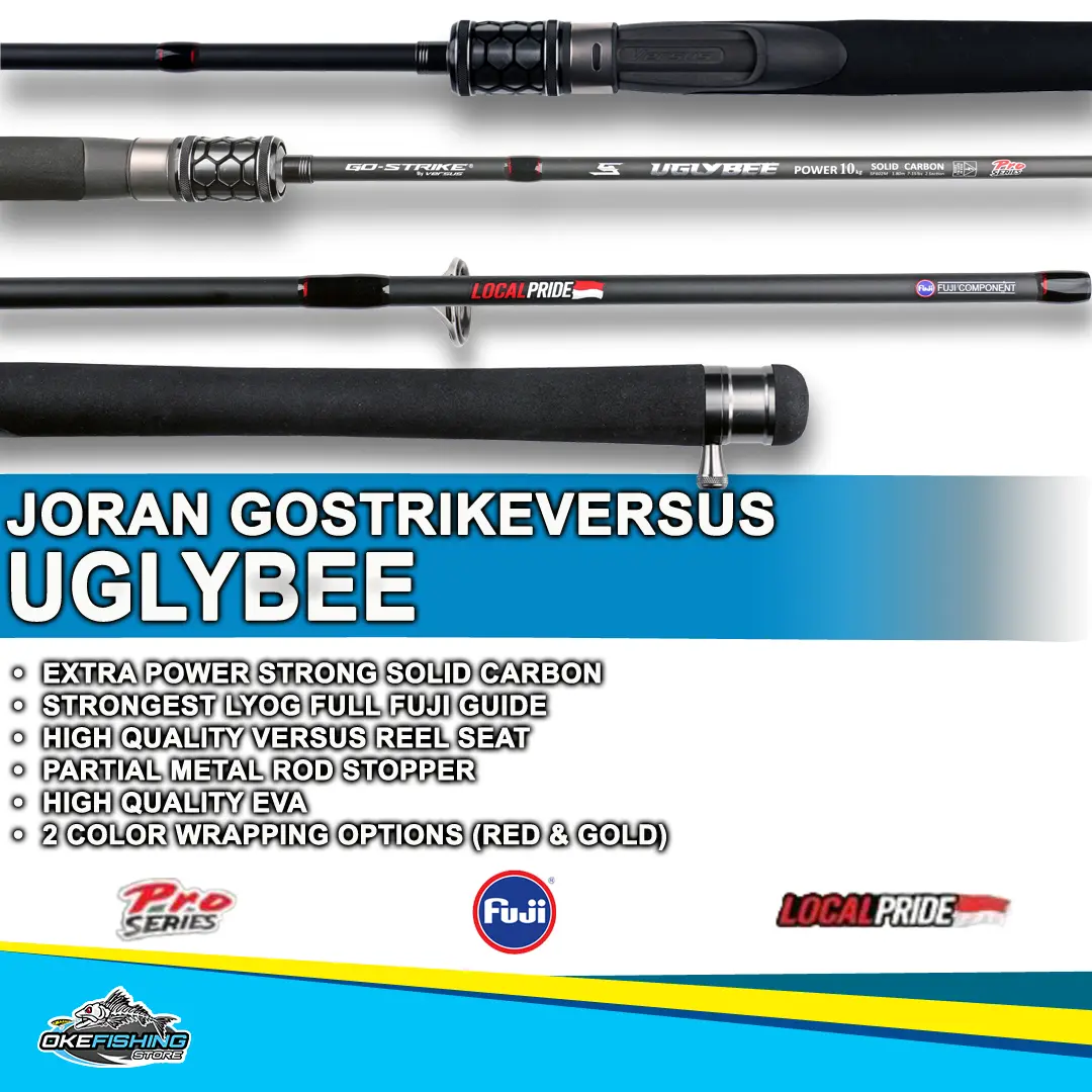 Joran Pancing Versus GostrikeVersus Uglybee Full Fuji Guide - Sambung Dua, Paralon Varian, Carbon Strong, Metal Rod Stopper, Eva 2 Color Wrapping Options - Reel