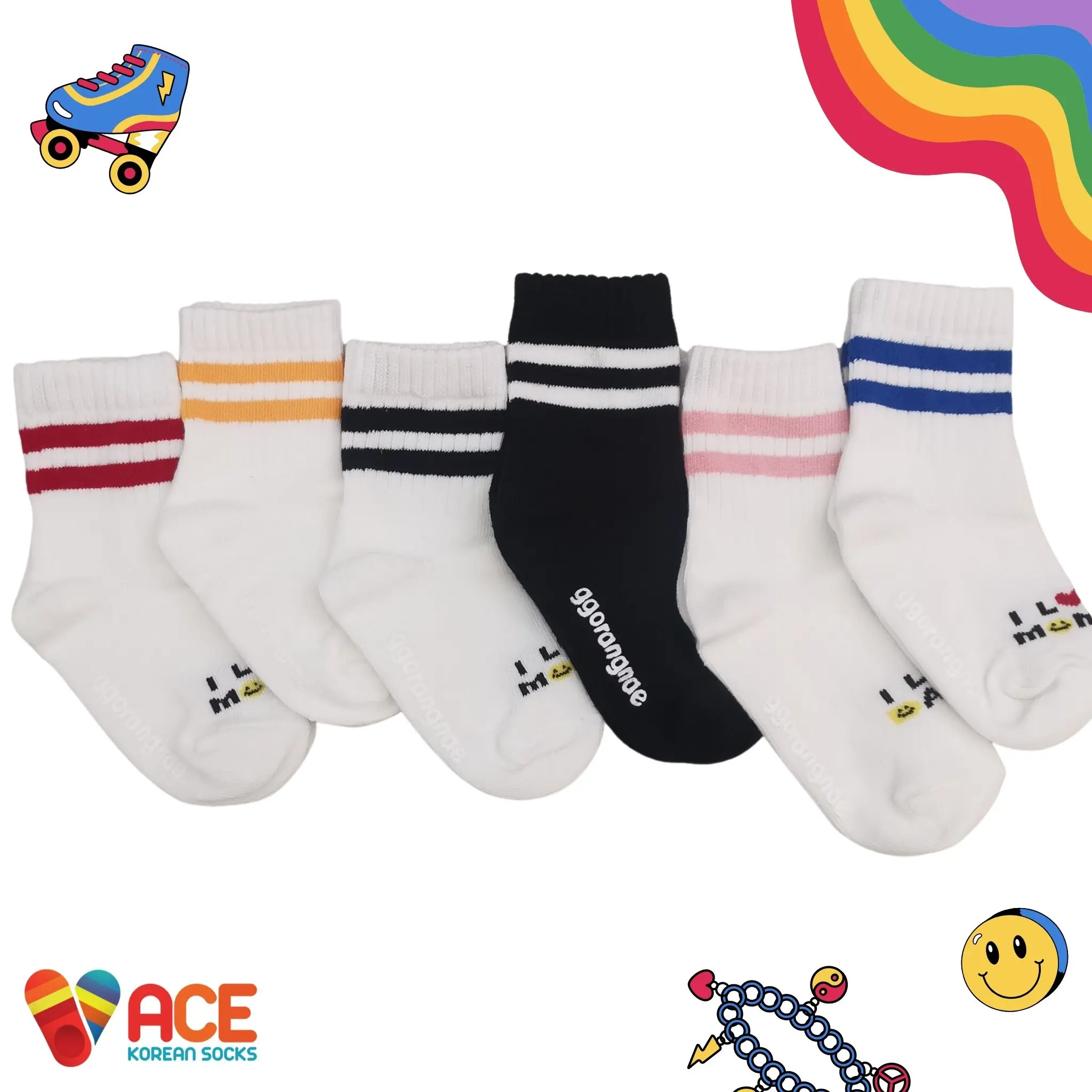 Korean Socks - Kids Socks - Varsity socks two line stipes - Socks for boy and girl