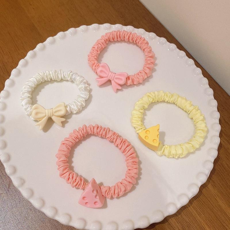 Product Introduction of New Cheese Heart Wrinkle Hair Band Candy Color High Elastic Bow Headband Little Fresh No Harm Sweet Hair Rope Children Headdress 20