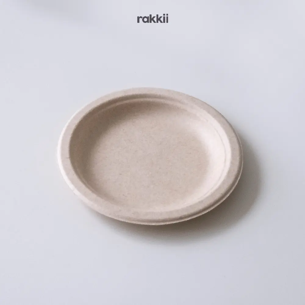 Rakkii - [10 pcs] Bagasse Piring Makan Pesta Natural Diameter 15.6 cm 6 Inch kitchenware