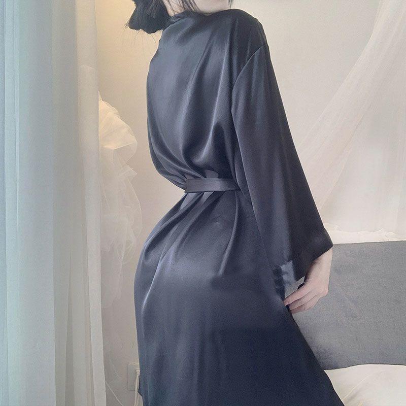 Product Introduction of Bathrobe Women's Summer Thin Ice Silk Robe New Style White Silk Fashion Pajamas Japanese Kimono Spring and Autumn Womenswear Gowns 14