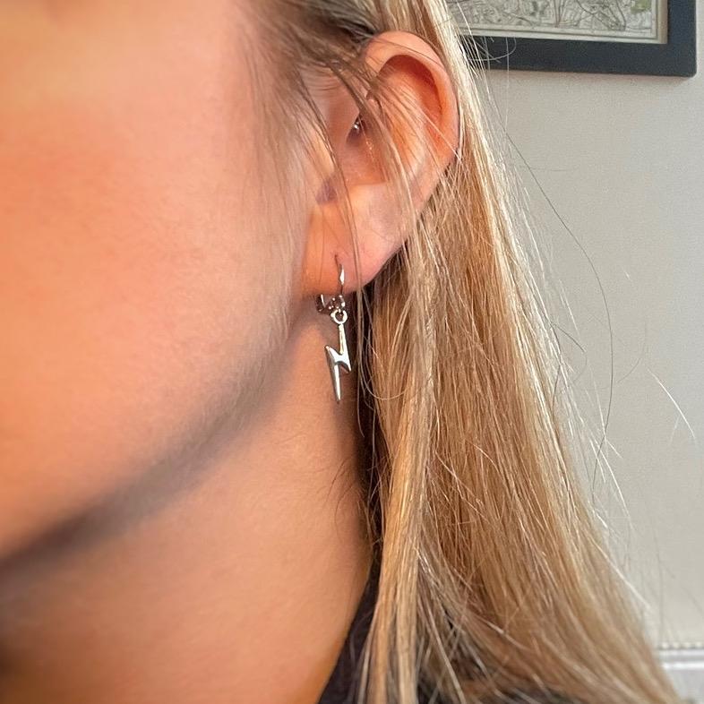 'Lightning' by Fox. Faux silver earrings. Unisex. Casual 3