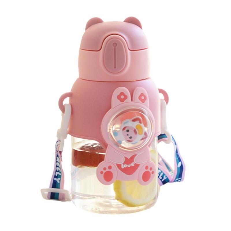 Product Introduction of Kawaii Children's Water Bottle With Straw And Shoulder Strap 600ml Cute Large Capacity Toddler Water Bottles 28