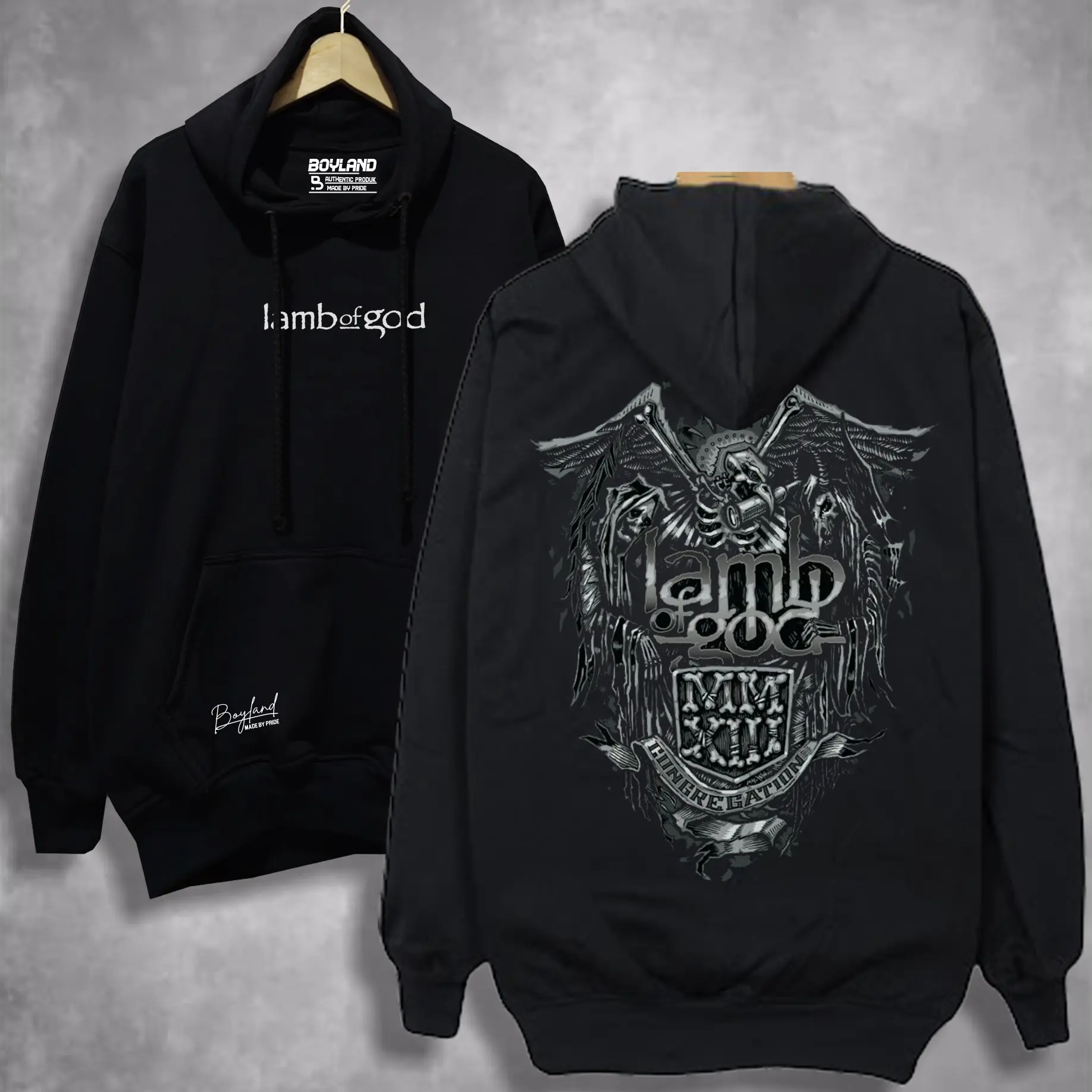Boyland Hoodie LAMB OF GOD Unisex Cewek Cowok Sweater Cowo Oblong Basic Casual Authentic Distro Motif Sablon Warna Hitam Tangan Panjang Bahan Fleece Tebal Lembut Santai dan nyaman Unisex Pria Wanita Outdoor Keren Lokal Terbaru 2024 Garis