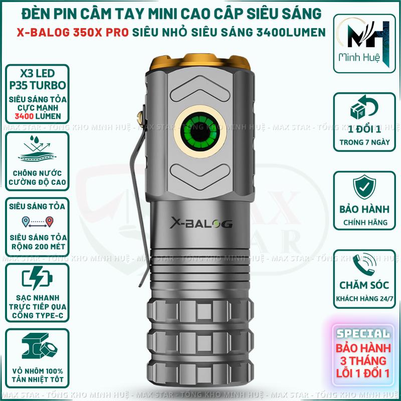 Đèn pin cầm tay mini siêu sáng XBALOG BL350X PRO vỏ nhôm chống nước IPX7 độ sáng tối đa 3400 lumen chống nước IPX7 soi sáng liên tục ~5 giờ
