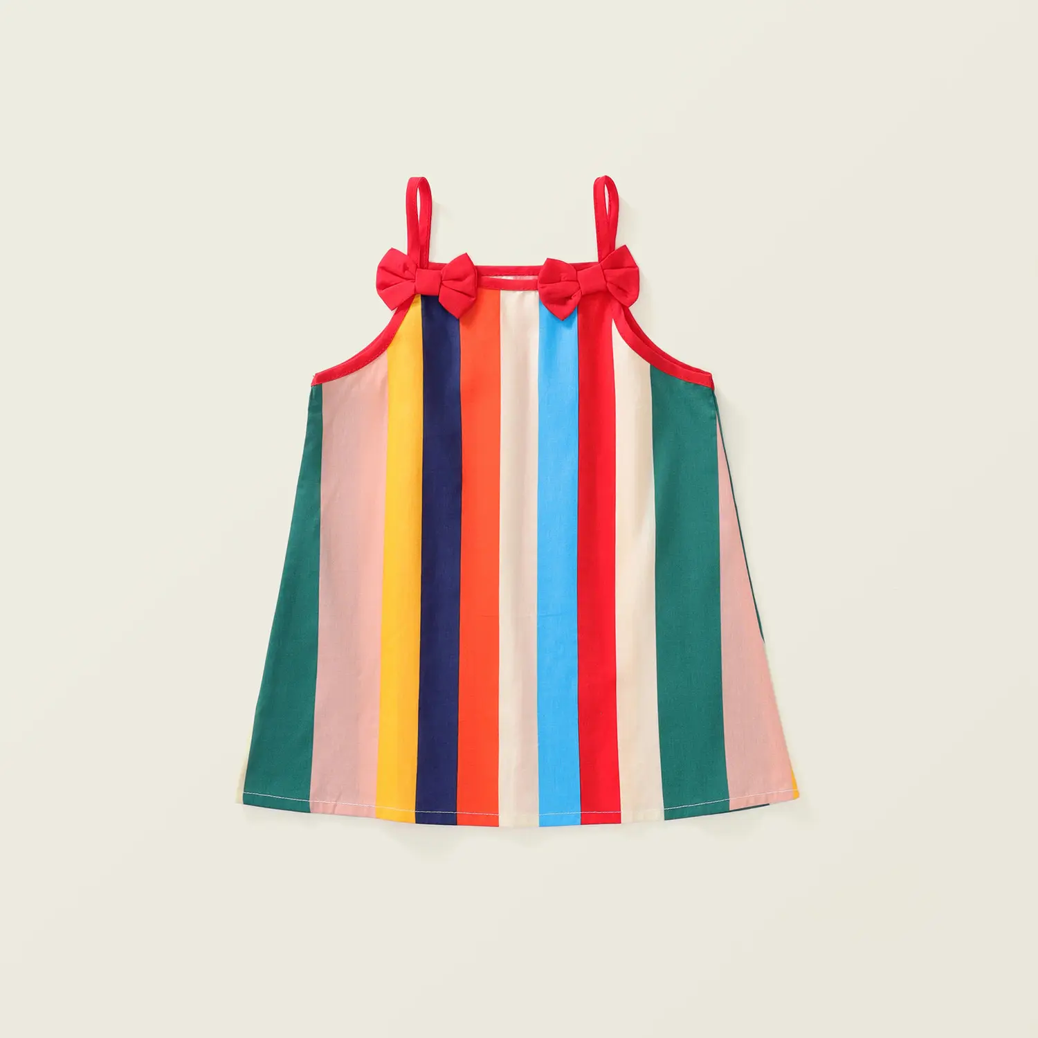 1 Piece Young and Little Girls Colorful Striped Suspender Skirt Summer Children Sweet Style Bow Vest Skirt long  frock