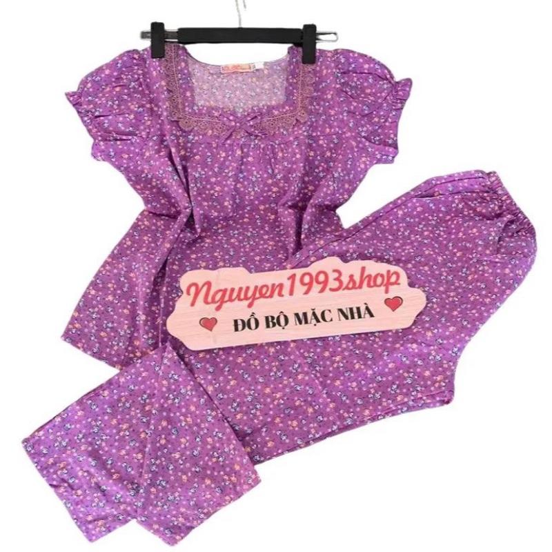 (40-75kg) Set đồ bộ mặc nhà chất lụa hàn áo có tay, quần dài 9 tấc có túi Nữ 0