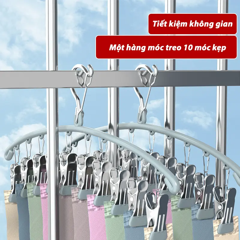 Móc Phơi Quần Áo Có 10 Móc Kẹp MQ-02 Móc Treo Quần Áo Có Kẹp Phơi Quần Áo, Tât Vớ, Đồ Lót, Phơi Đồ Cho Bé Phủ Nhựa PVC Mềm Chống Sỉ Chắc Chắn Bền Bỉ 2