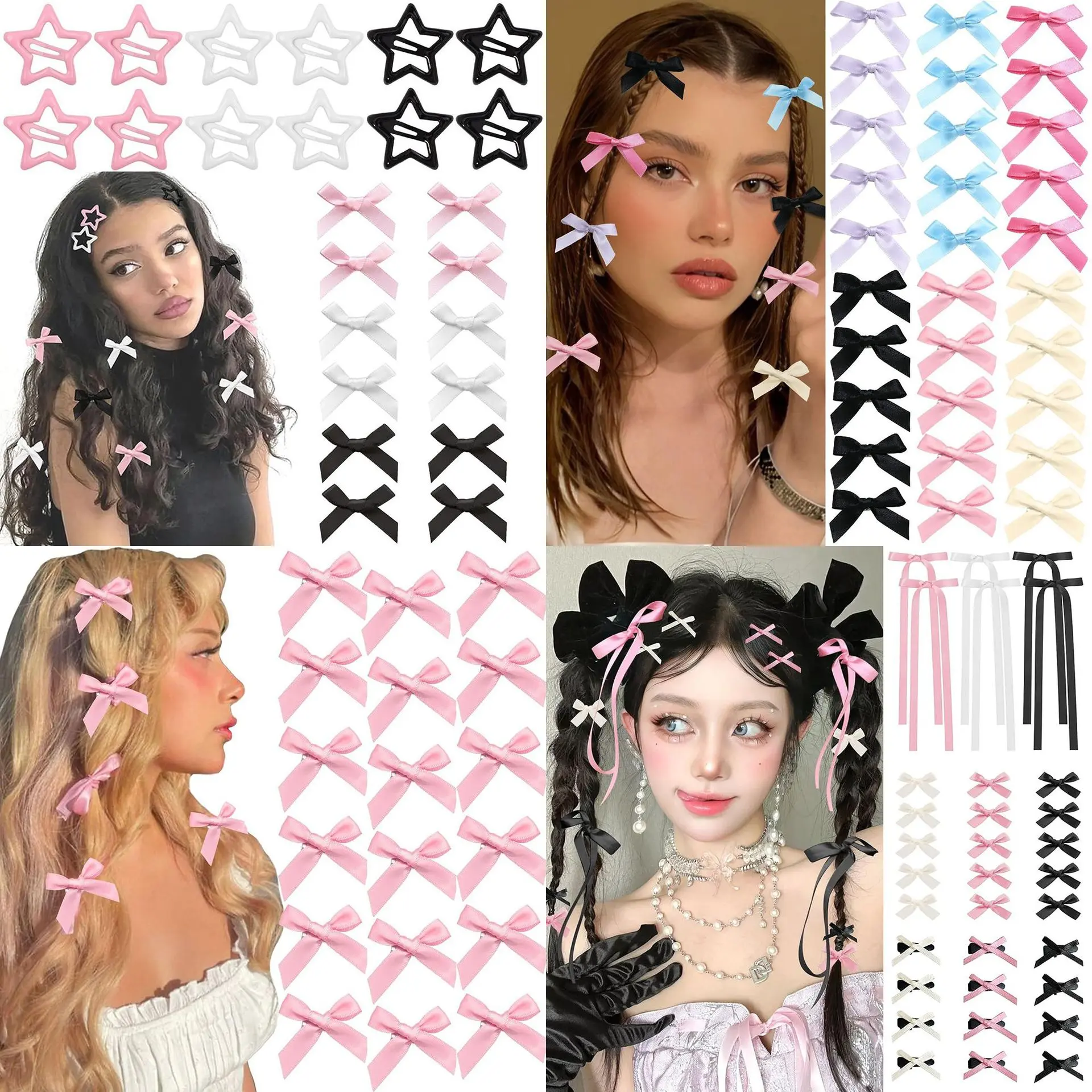 Iresunny 24/10/6/2PCS 4cm Bow Barrettes Duckbill Clip Ballet Style Ribbon Small Hairpin Dopamine Sweet Beauty Braided Hair Accessories Mini BB Clip