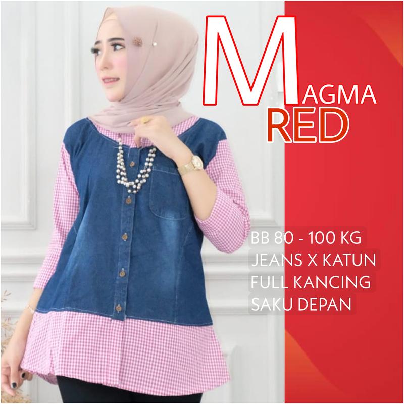 ATASAN WANITA MODEL JEANS KOMBINASI KOTAK UNTUK BB 40 - 100 KG ALL REAL PICT 3