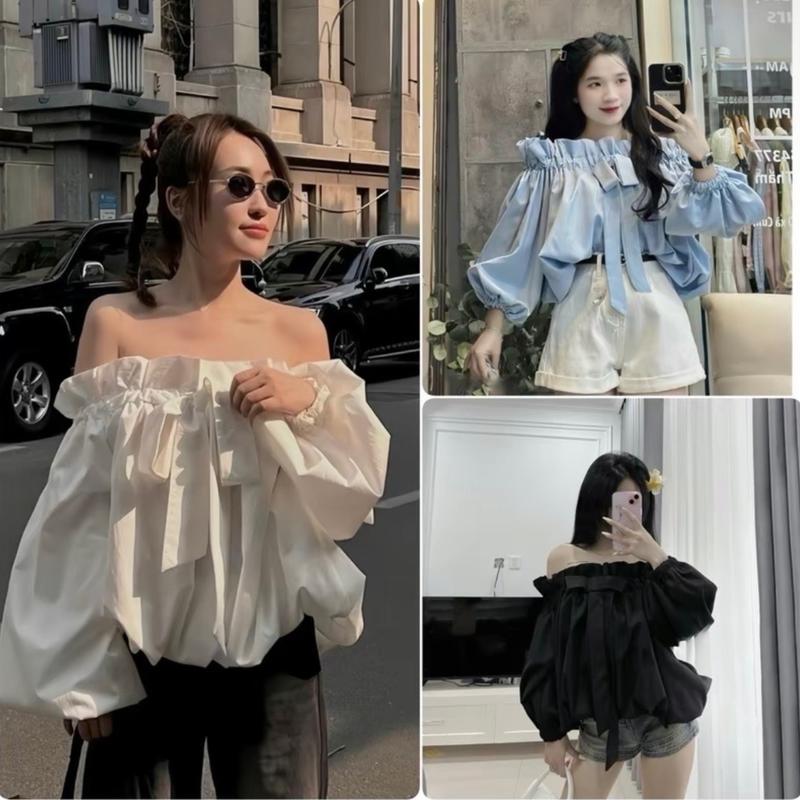 ( XẢ KHO) ÁO SƠ MI TAY PHỒNG  NƠ _ KHÁNH VY STORE (70967) Nữ Women