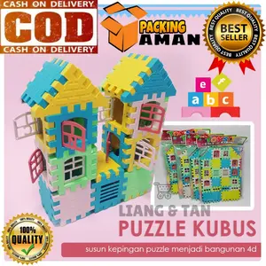 ( BISA COD ) PROMO Mainan Edukasi Anak 40 PCS Puzzle Kubus Funny Block Blok Rumah Bongkar Pasang SNI