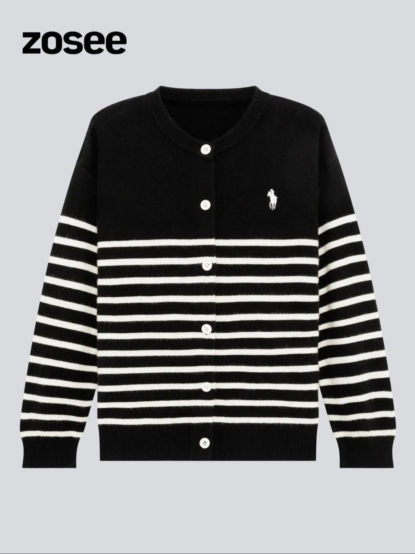 Boys' Striped Print Cowboy Embroidery Button Front Cardigan, Casual Long Sleeve Round Neck Knitwear for Fall & Winter, Kids Clothes for Daily Wear