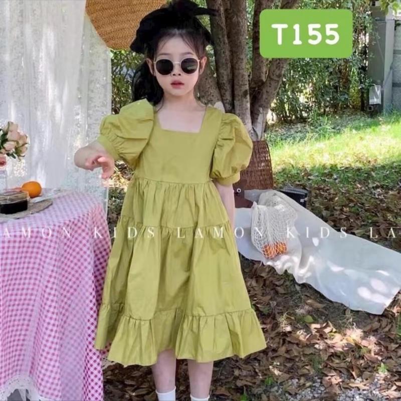 T155 váy tay phồng hở lưng nơ cho bé