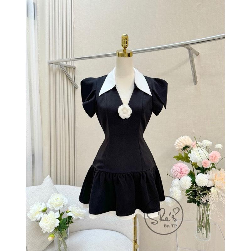 Product Introduction of BIGSIZE HIẾU HIẾU (55-95KG) - Váy nữ dáng ngắn basic cổ nhọn phối tag hoa 4