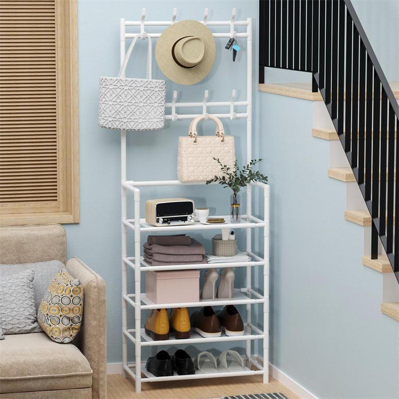 Shoe Rack with 8 Hooks, 1 Count 4/5 Layers Storage Rack, Multifunctional Storage Organizer for Living Room, Bedroom and Home Office 2