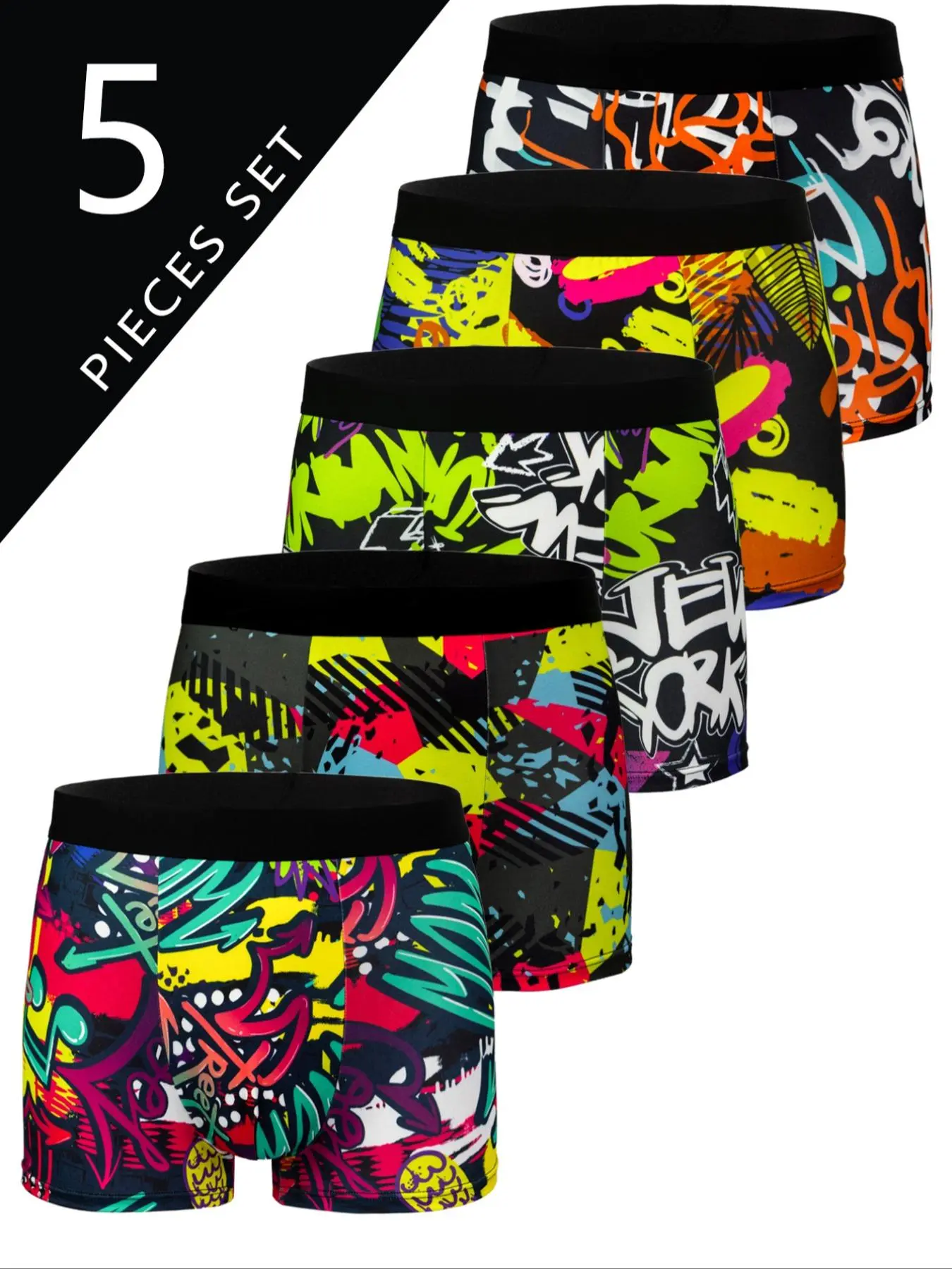Men's Graffiti Print Boxer Brief, Casual Comfy Breathable Underwear for Daily Wear, Mens Underwear for All Seasons